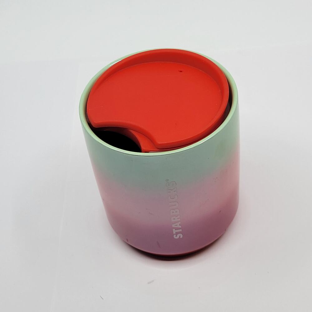 Starbucks Double Wall Ceramic Red Multi Colored Rainbow Tumbler 8oz New